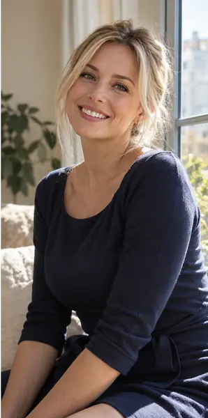 Erwachsene Frau in einer hellen und freundlichen Umgebung